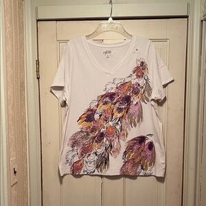 Style & Co. White  Print V-Neck Tee Peacock